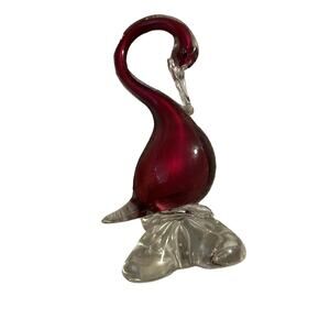murano glass bird sculpture Red